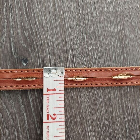 LP by Linea Pelle Brown Leather Skinny Belt Gold Sequin Accents Small - Picture 8 of 8